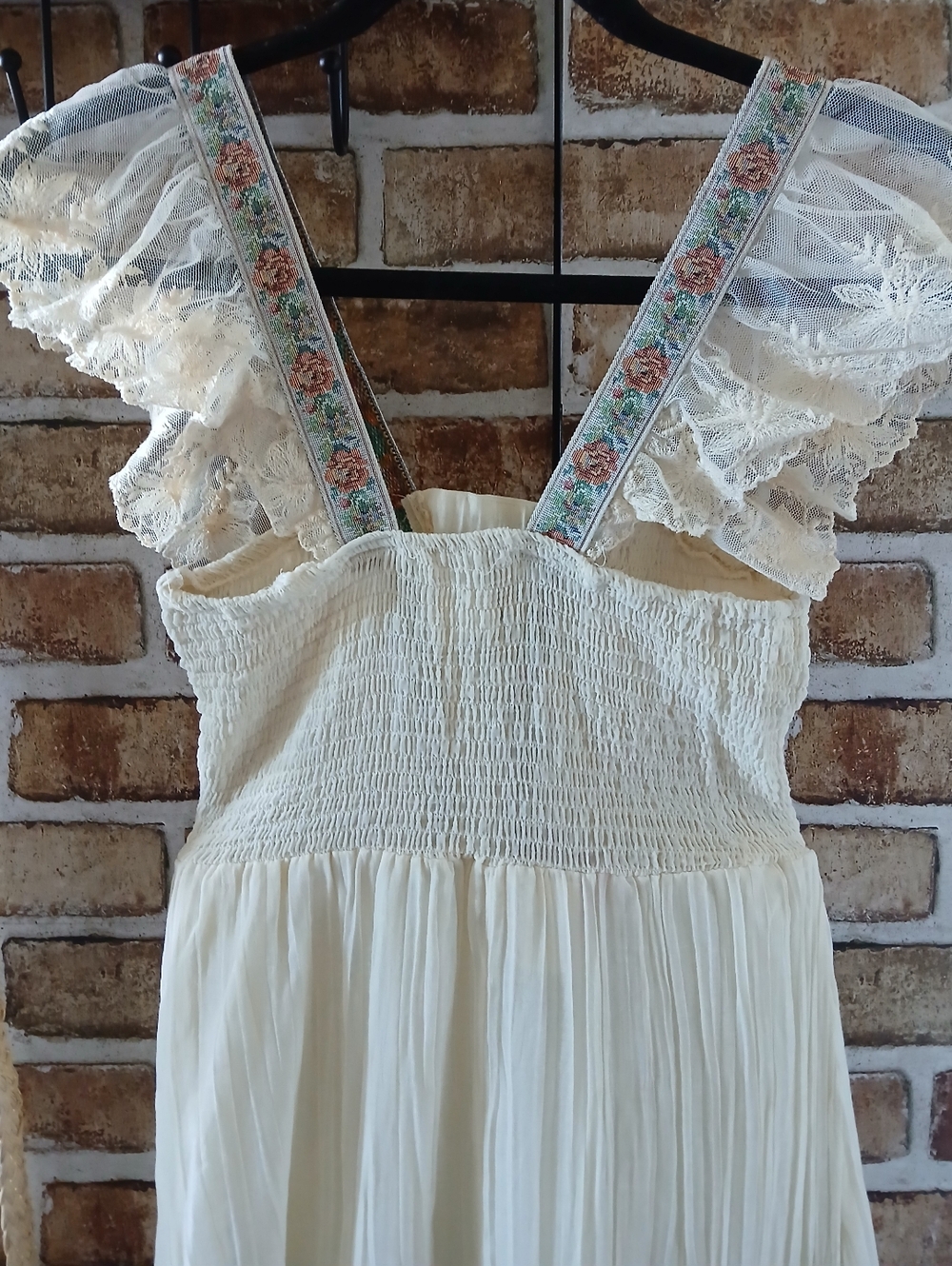 Vintage VICKY VAUGHN Prairie BOHO Cream LACE Summer MAXI Romantic DRESS XS S - Picture 11 of 14